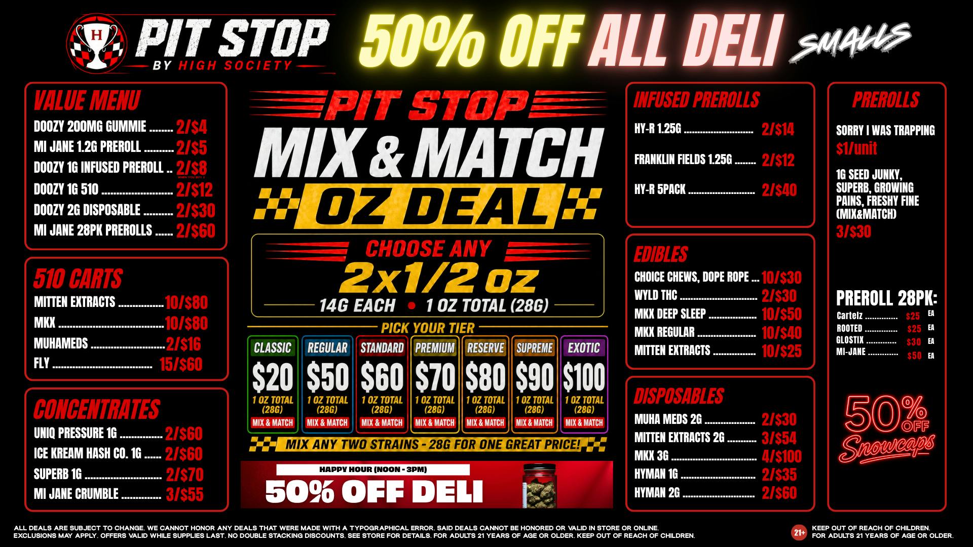 High Society MIX & MATCH OZ DEAL! VALUE MENU!