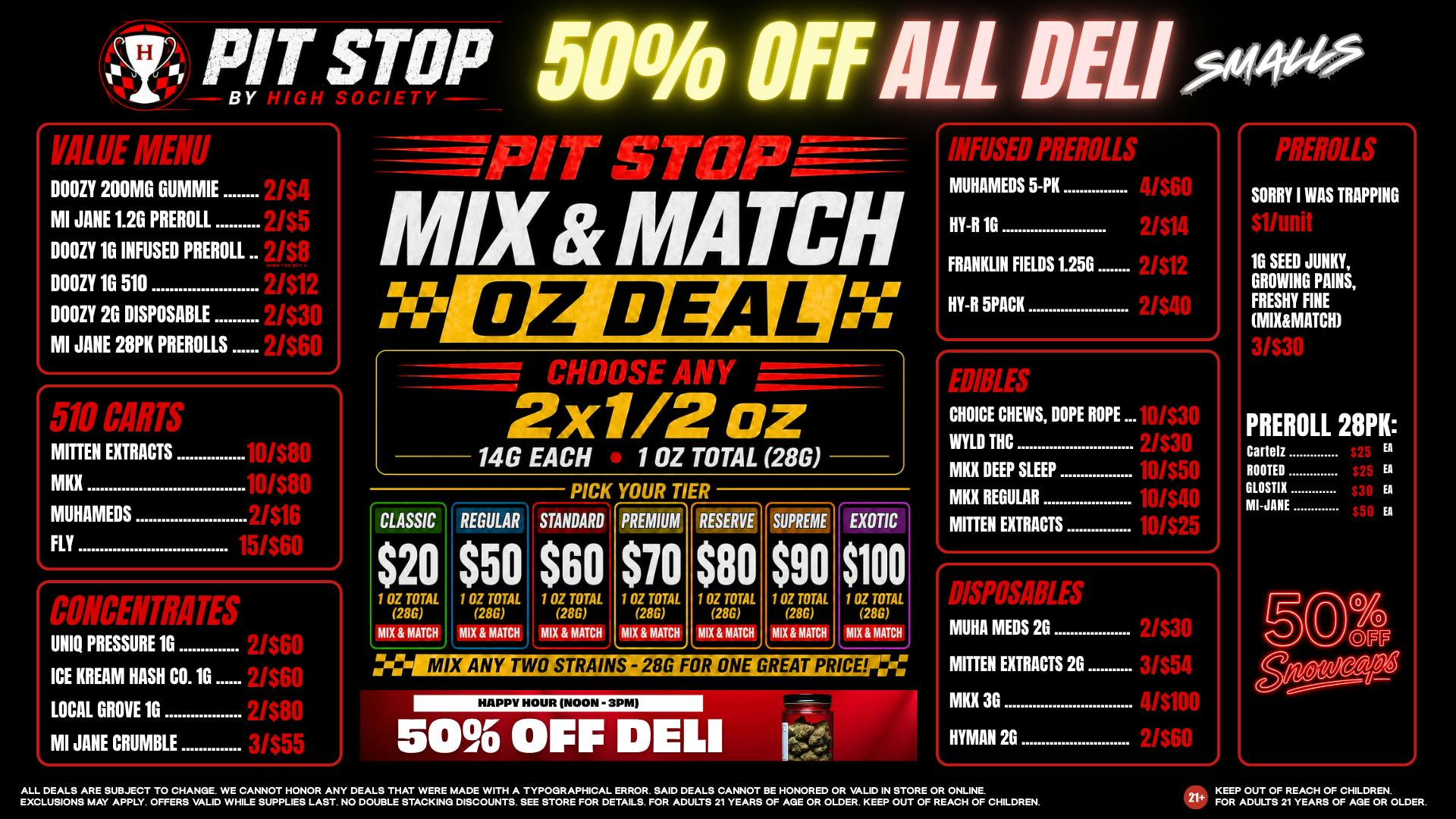 High Society Charlotte MIX & MATCH OZ DEAL! VALUE MENU!