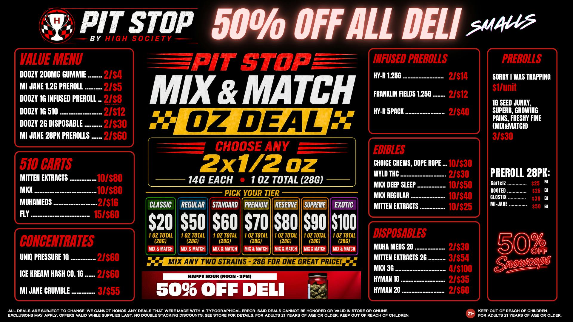 High Society Mount Pleasant MIX & MATCH OZ DEAL! VALUE MENU!