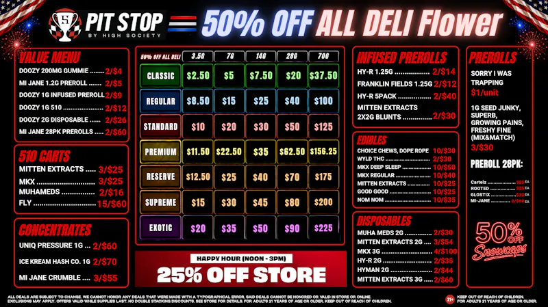 High Society Mount Pleasant 50% OFF DELI FLOWER! 25% OFF STORE HAPPY HOUR!