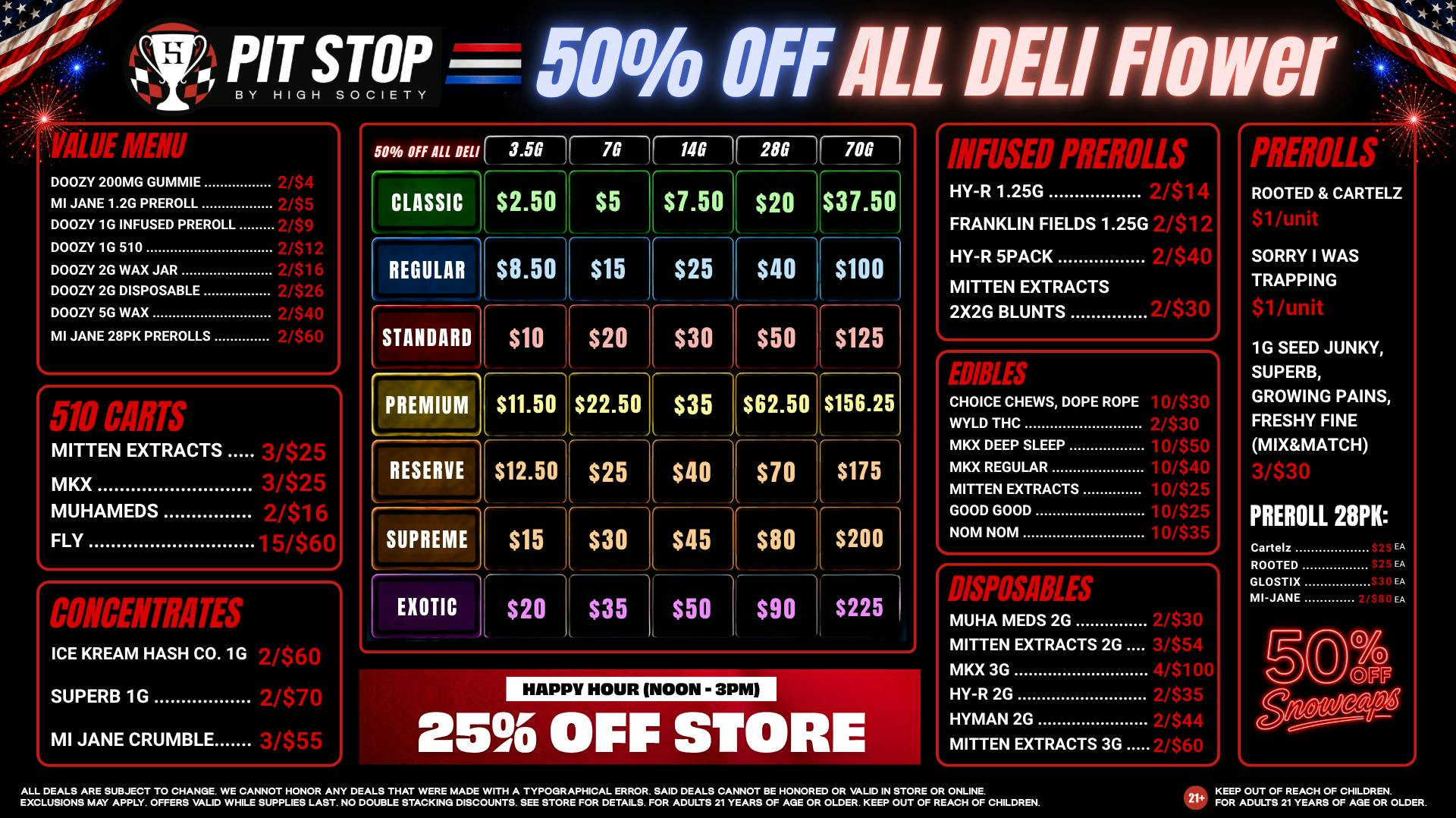 High Society Lenox - NOW OPEN 4TH OF JULY DEALS! 50% OFF DELI FLOWER!