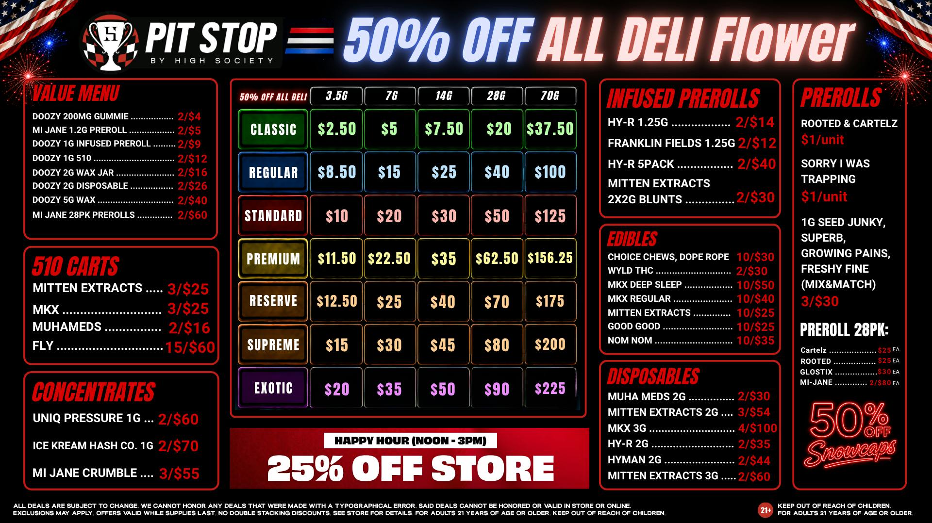 High Society Saline 4TH OF JULY DEALS! 50% OFF DELI FLOWER!