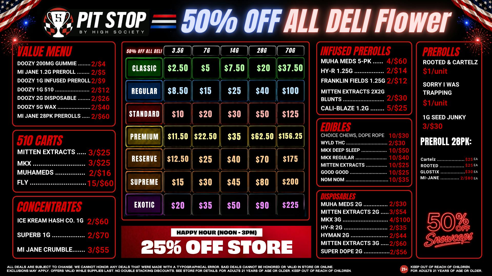 High Society Charlotte 4TH OF JULY DEALS! 50% OFF DELI FLOWER!