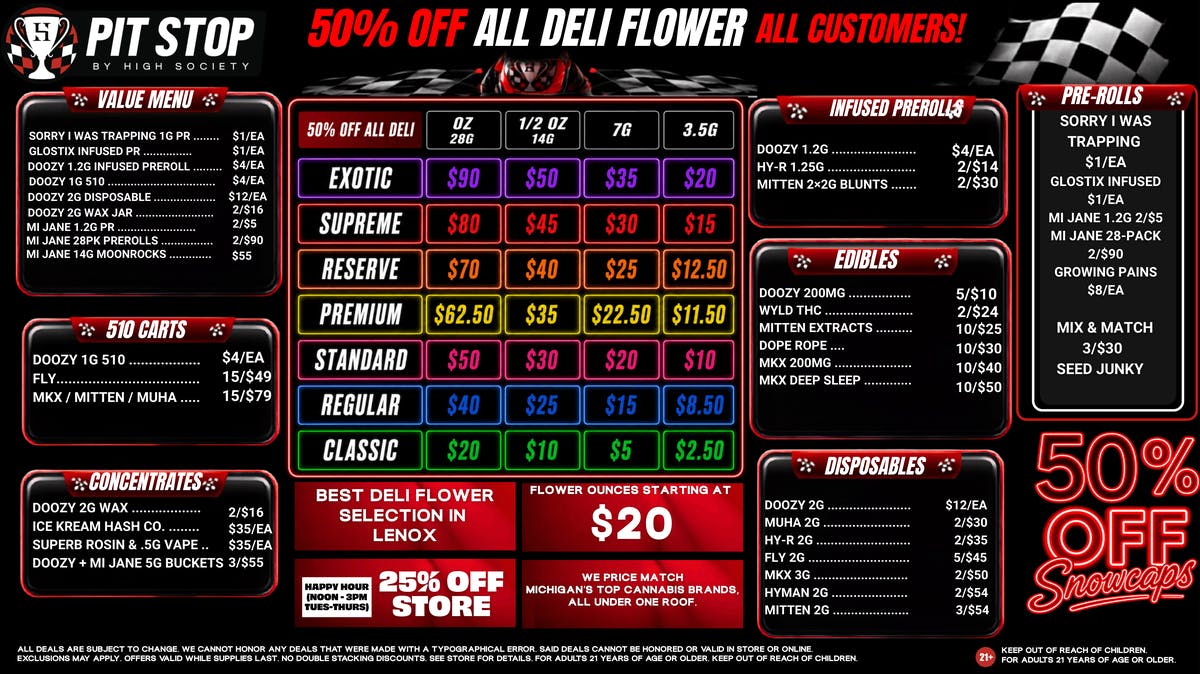 High Society Lenox - NOW OPEN 50% OFF DELI FLOWER! 25% OFF STORE HAPPY HOUR!