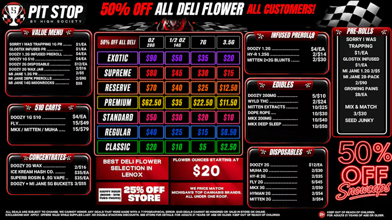 High Society Lenox - NOW OPEN 50% OFF DELI FLOWER! 25% OFF STORE HAPPY HOUR!