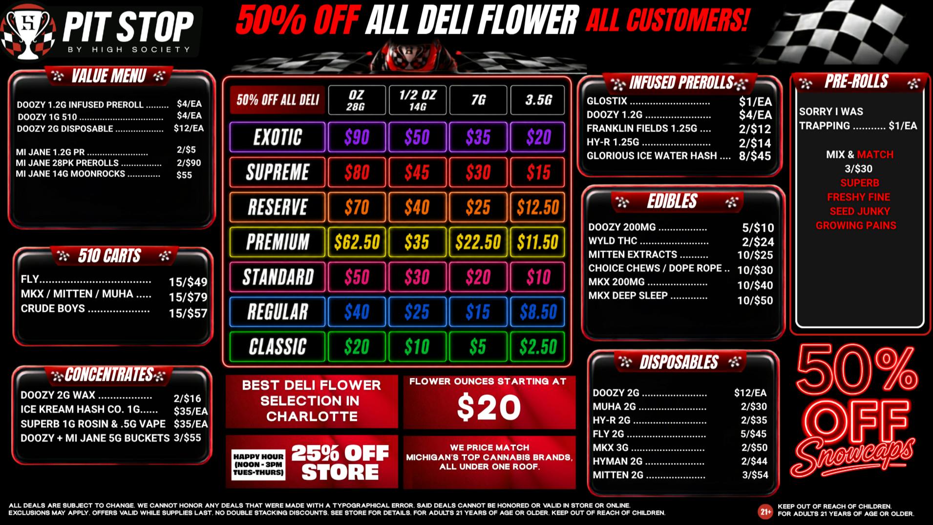 High Society Charlotte 50% OFF DELI FLOWER! 25% OFF STORE HAPPY HOUR!