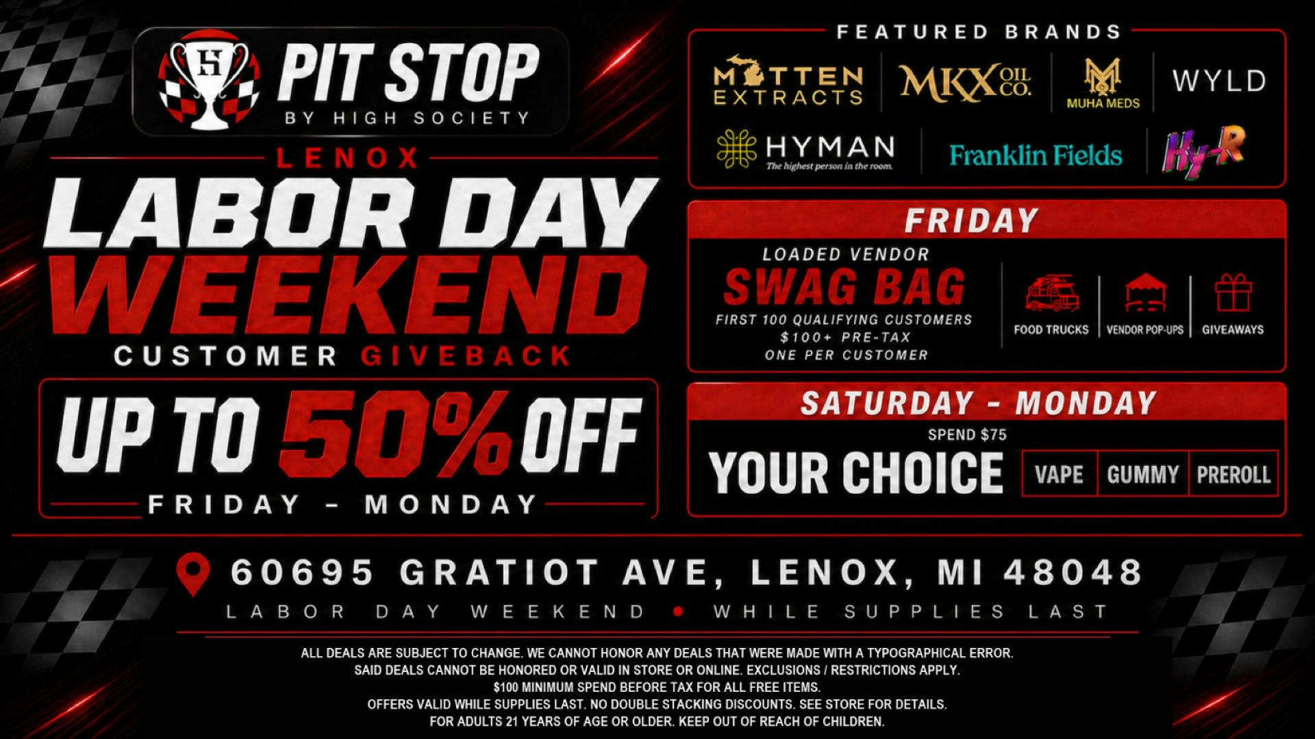 High Society Lenox - NOW OPEN UP TO 50% OFF! LABOR DAY WEEKEND DEALS!