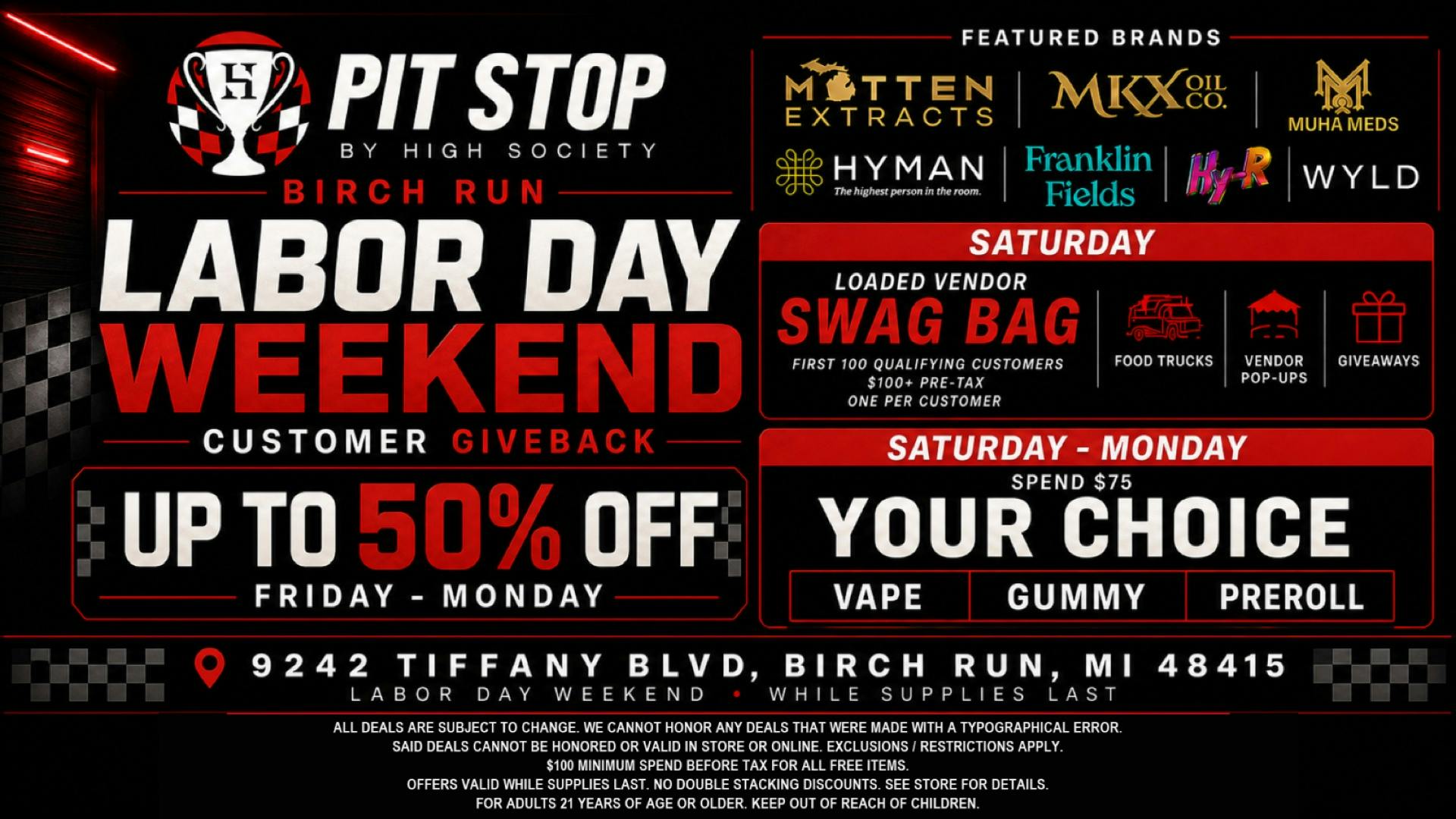 High Society Weed Dispensary Outer Birch Run UP TO 50% OFF! LABOR DAY WEEKEND DEALS!