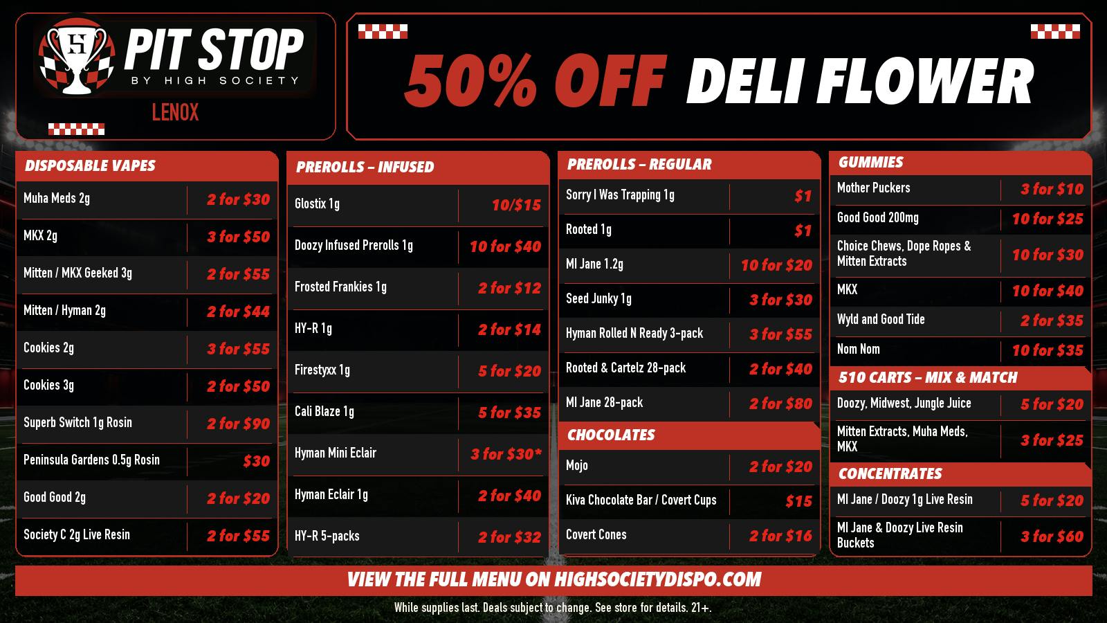 High Society Lenox - NOW OPEN 50% OFF DELI FLOWER! WEEKLY DEALS!