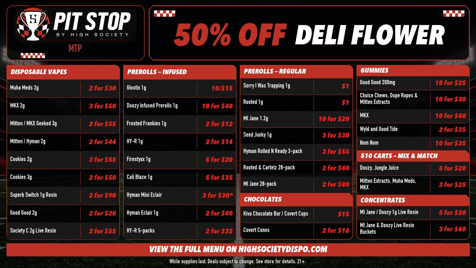 High Society Mount Pleasant 50% OFF DELI FLOWER! WEEKLY DEALS!