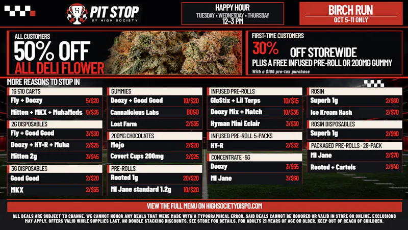 High Society Weed Dispensary Outer Birch Run 🔥🍃PIT-STOP BIRCH RUN OUTLET DEALS⛽💨