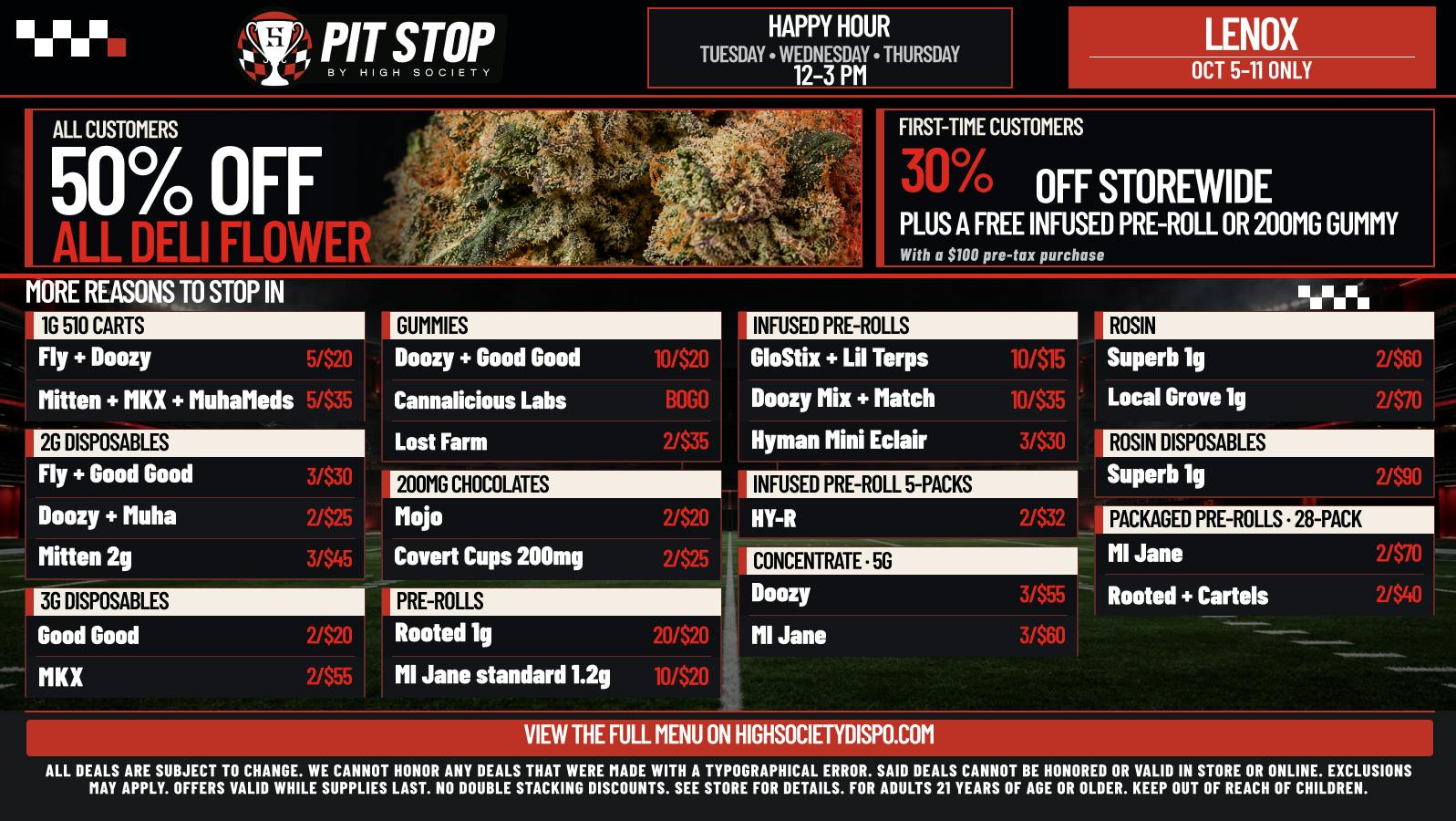 High Society Lenox - NOW OPEN 50% OFF DELI FLOWER! WEEKLY DEALS!