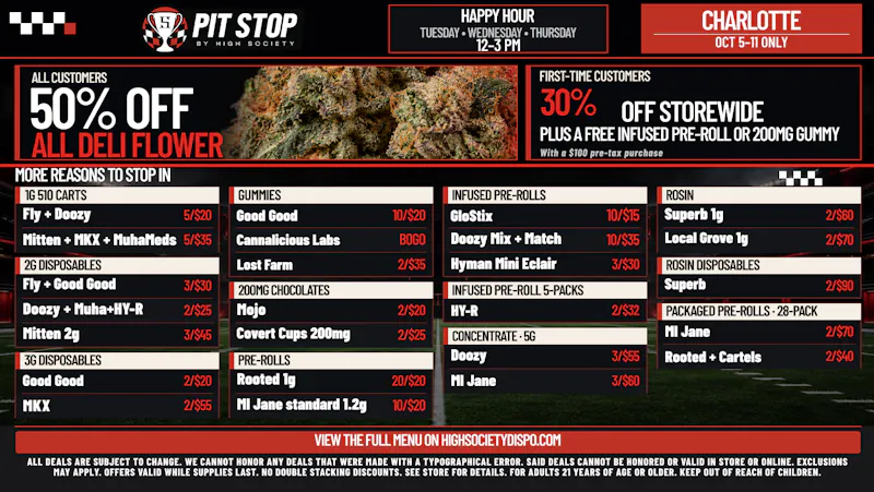 High Society Charlotte 50% OFF DELI FLOWER! WEEKLY DEALS!