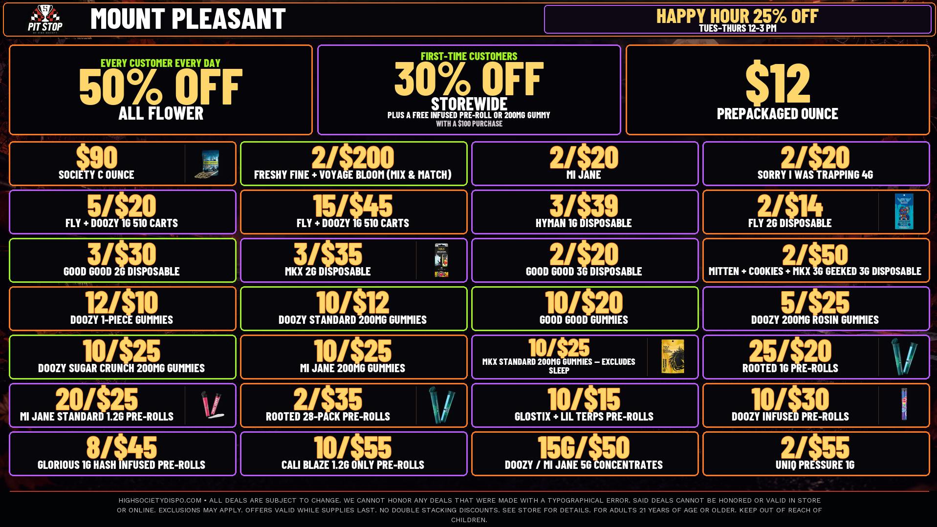 High Society Mount Pleasant 50% OFF DELI FLOWER! WEEKLY DEALS!