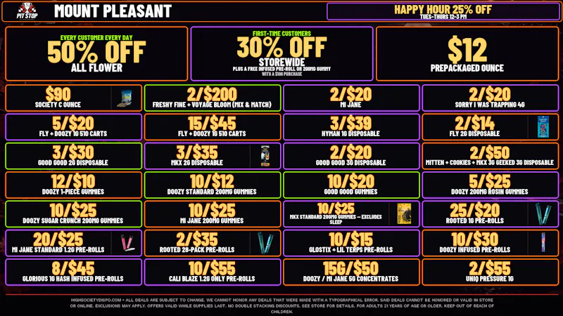 High Society Mount Pleasant 50% OFF DELI FLOWER! WEEKLY DEALS!