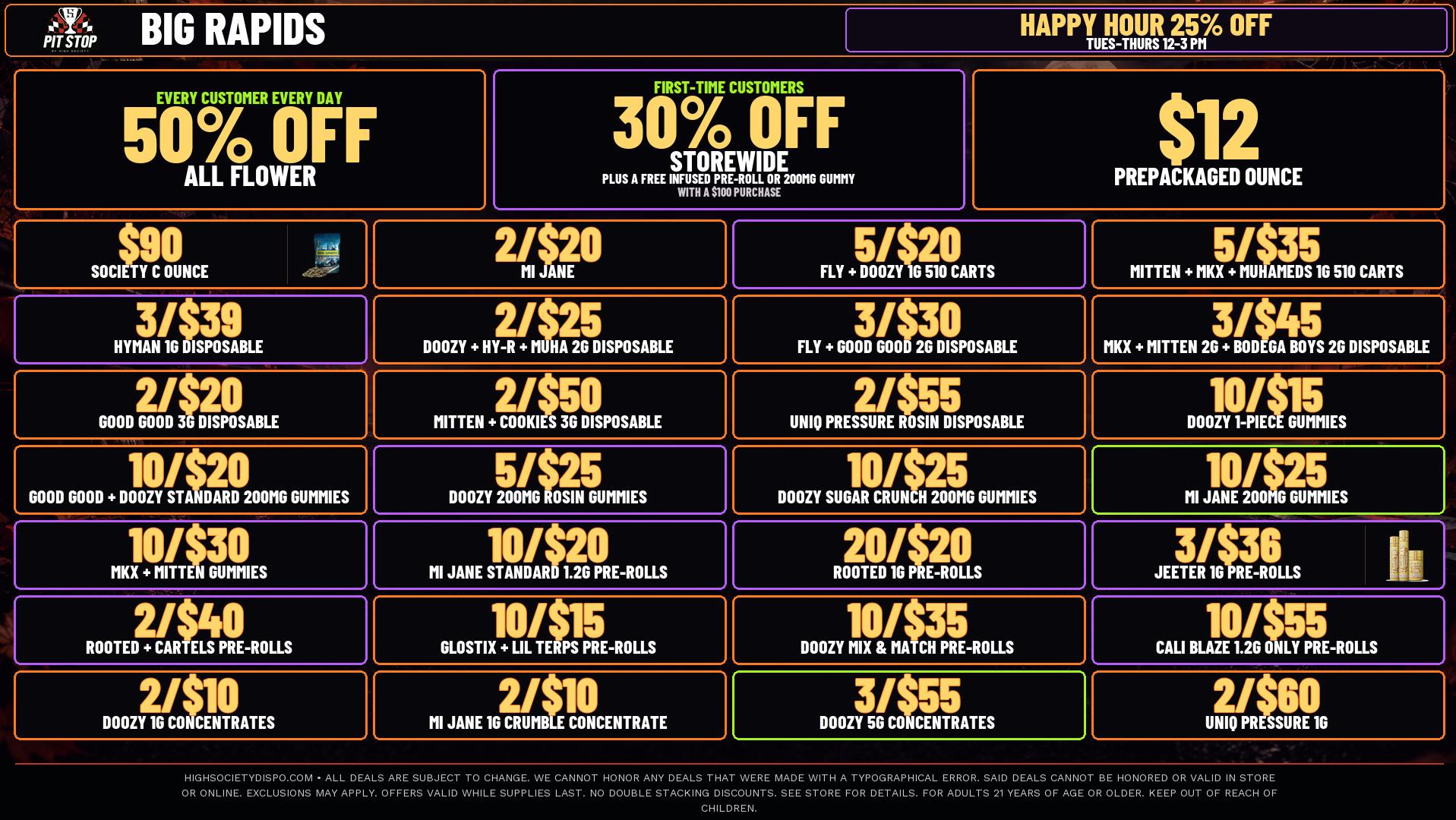 High Society 50% OFF DELI FLOWER! WEEKLY DEALS!