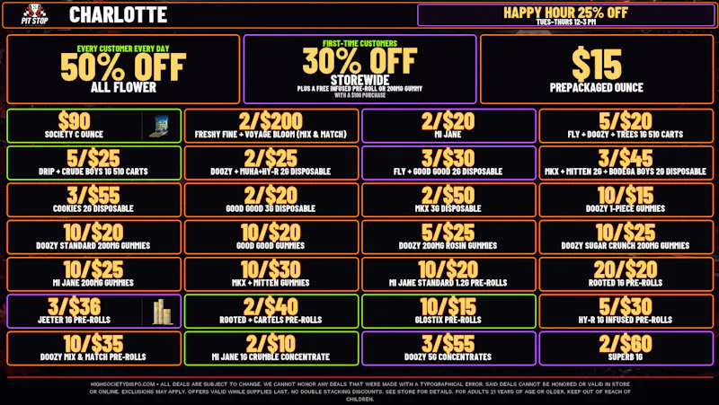 High Society Charlotte 50% OFF DELI FLOWER! WEEKLY DEALS!
