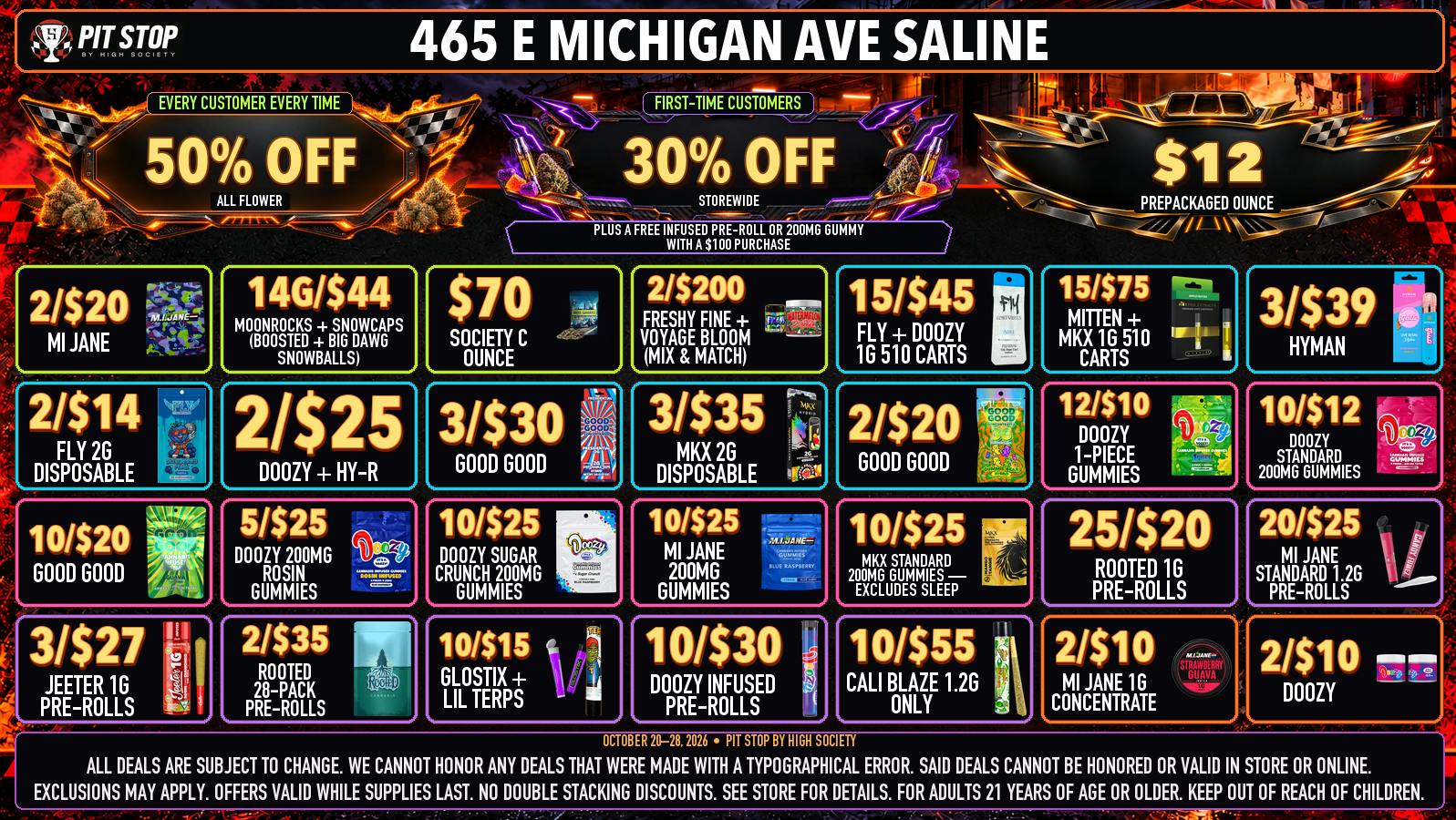 High Society Saline 50% OFF DELI FLOWER! WEEKLY DEALS!