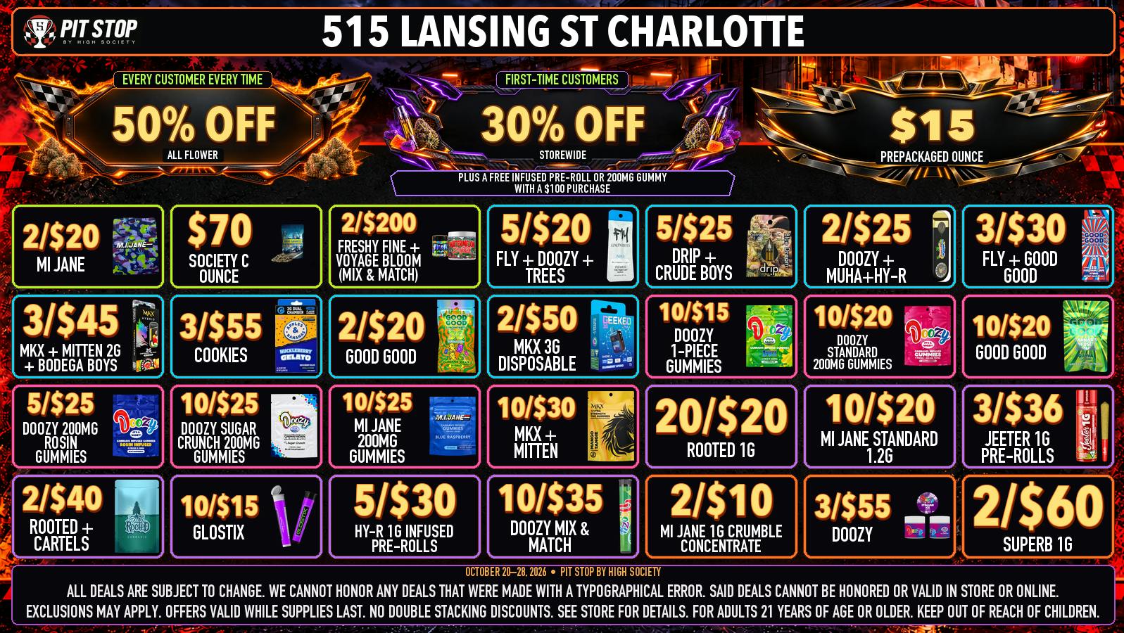 High Society Charlotte 50% OFF DELI FLOWER! WEEKLY DEALS!