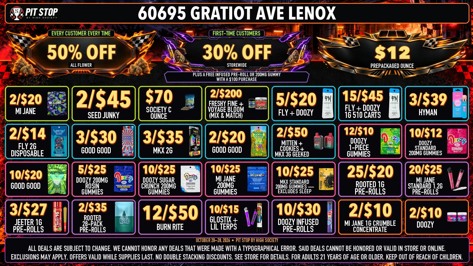 High Society Lenox - NOW OPEN 50% OFF DELI FLOWER! WEEKLY DEALS!