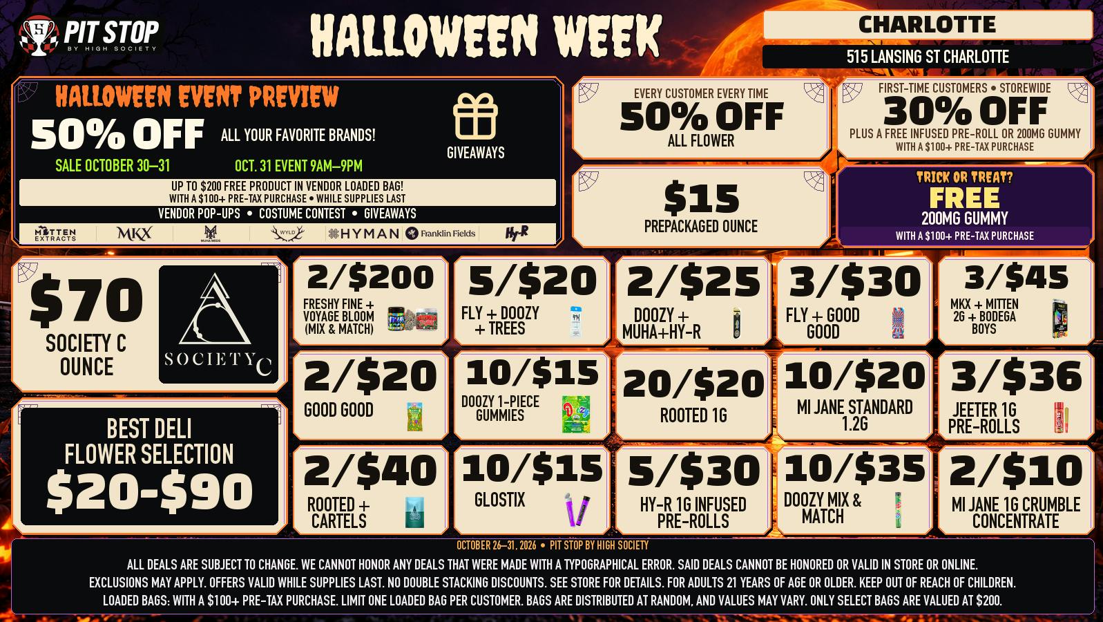 High Society Charlotte 50% OFF DELI FLOWER! WEEKLY DEALS!