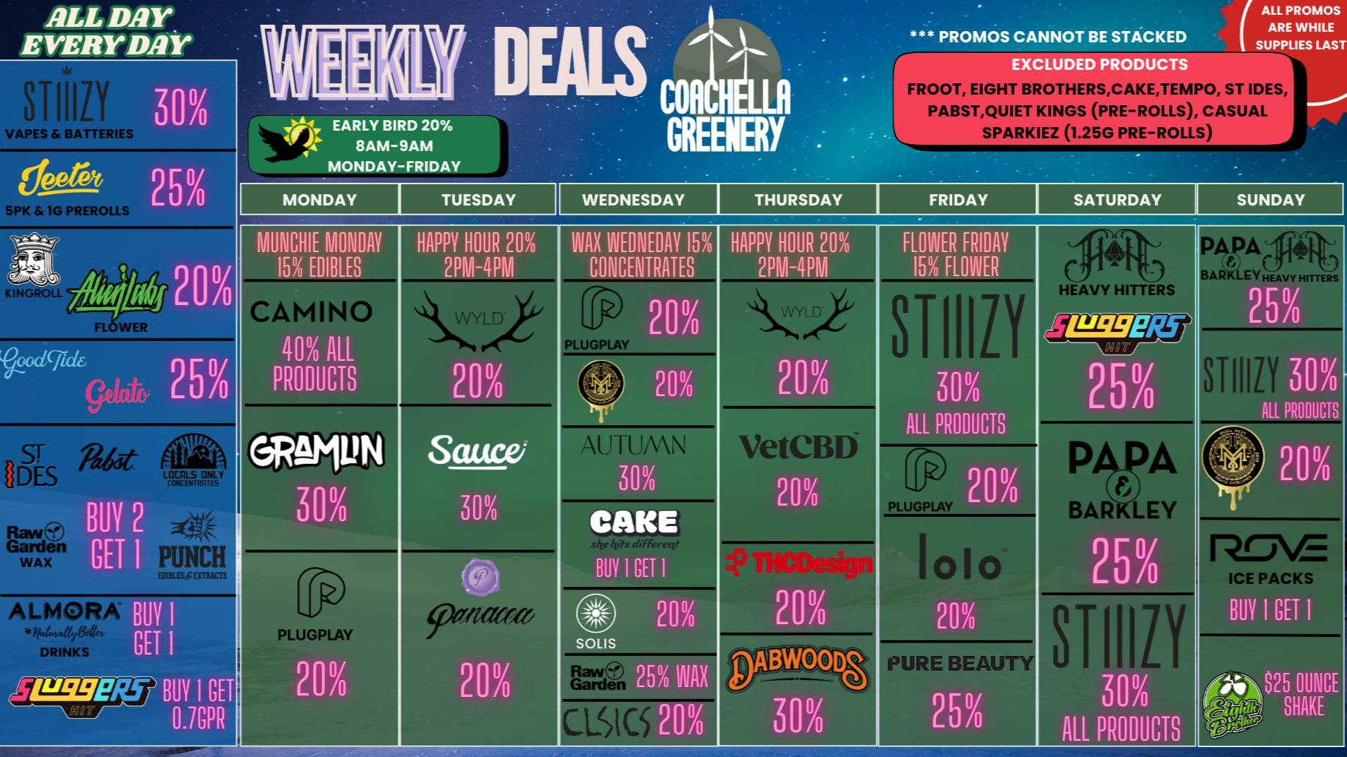 Coachella Greenery WEEKLY DEALS!!!