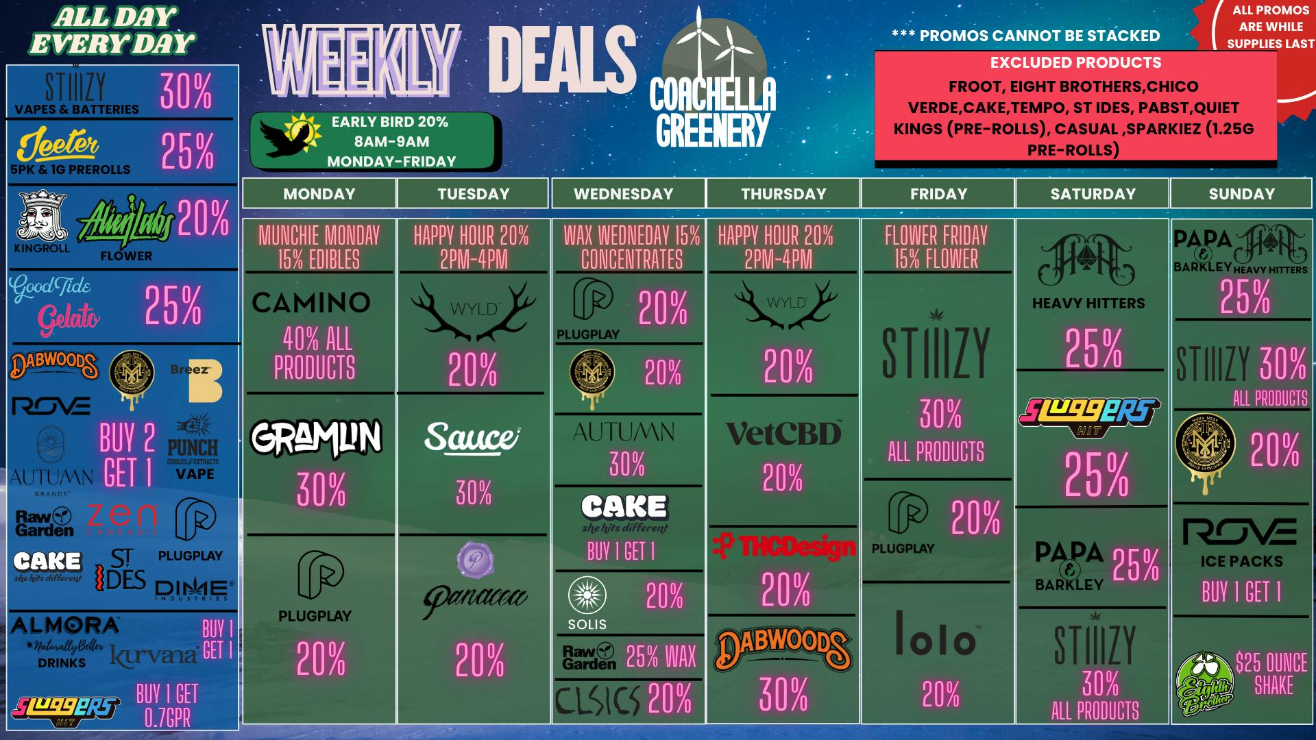 Coachella Greenery WEEKLY DEALS!!!