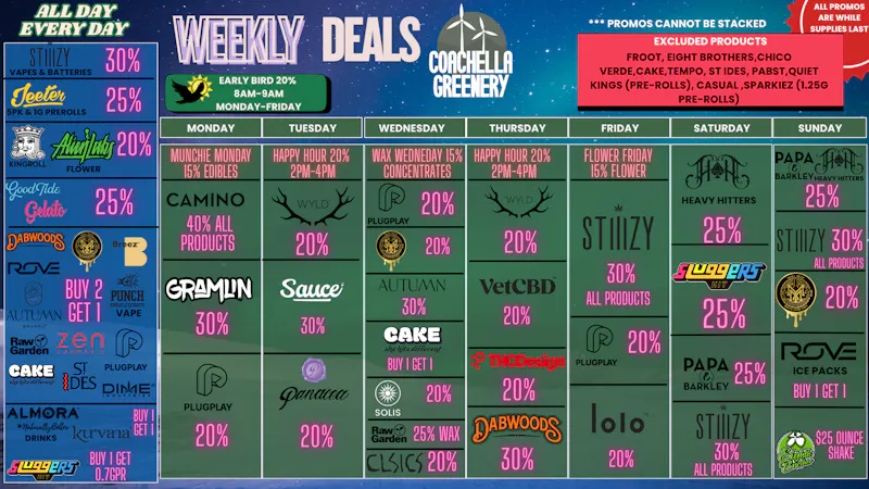 Coachella Greenery WEEKLY DEALS!!!