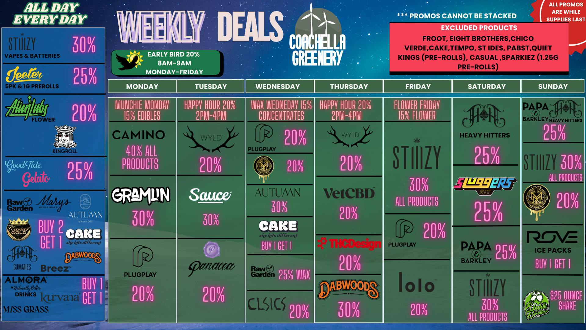 Coachella Greenery WEEKLY DEALS🌴☀️
