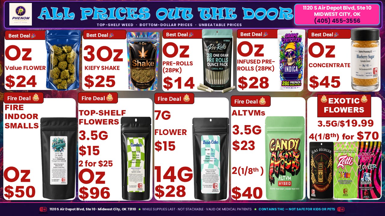Phenom Cannabis Co 3OZ SHAKE $25(OTD), 1OZ BUD $24(OTD)