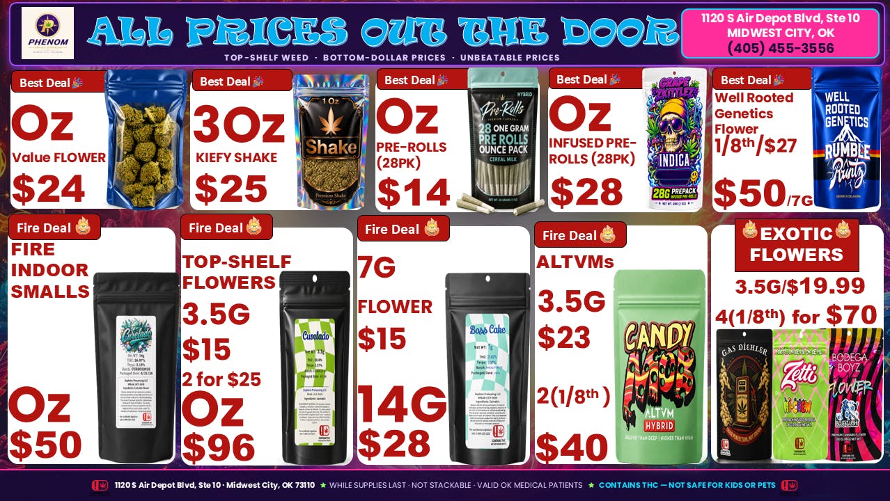 Phenom Cannabis Co 3OZ SHAKE $25(OTD), 1OZ BUD $24(OTD)