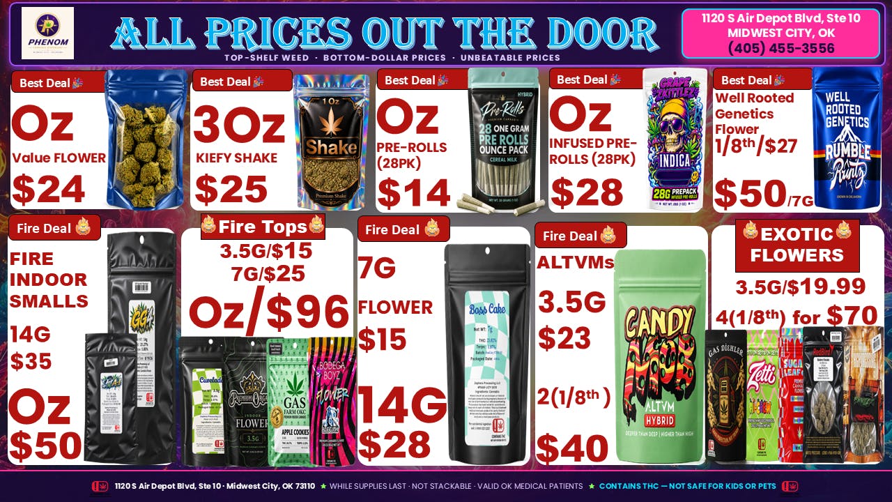 Phenom Cannabis Co 3OZ SHAKE $25(OTD), 1OZ BUD $24(OTD)