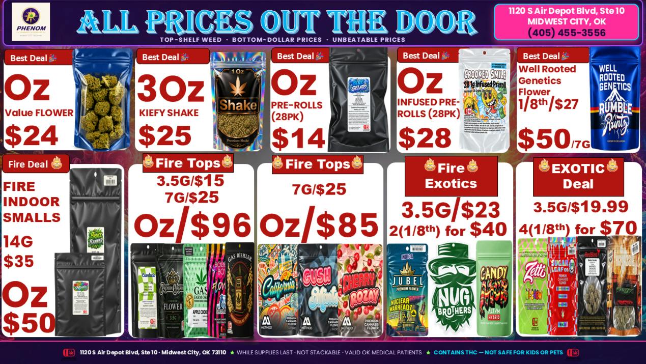 Phenom Cannabis Co 3OZ SHAKE $25(OTD), 1OZ BUD $24(OTD)