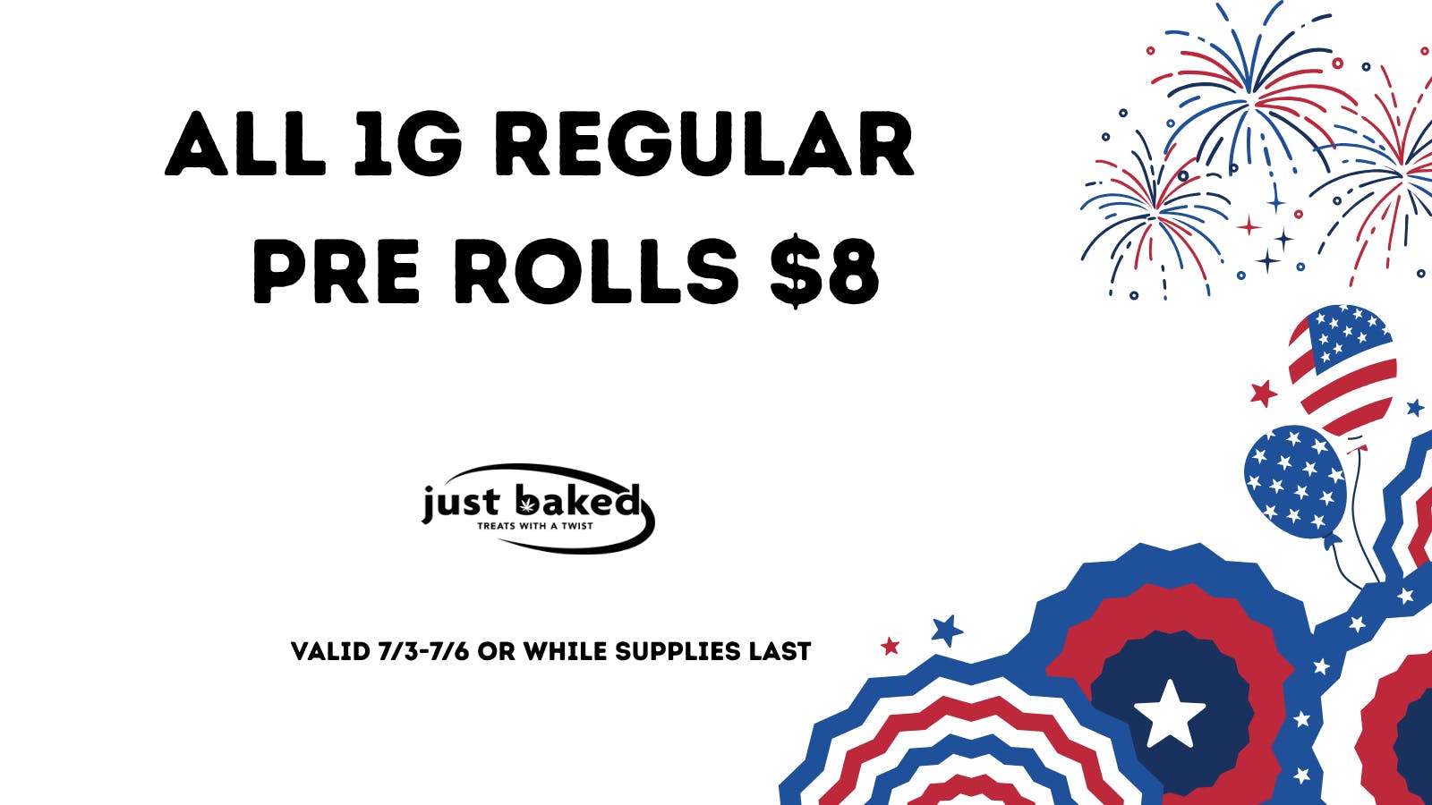 Just Baked All 1 Gram Regular Pre Rolls 8$