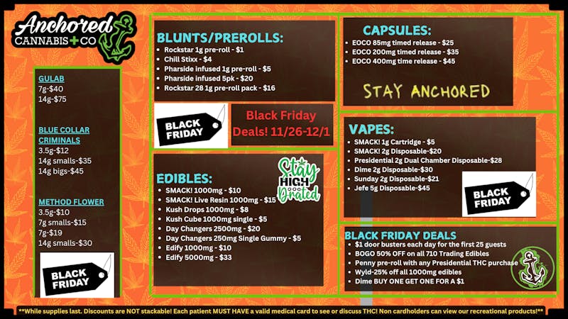 Anchored Cannabis Company - Newcastle Black Friday is coming! $1 Doorbusters 11/28-11/2