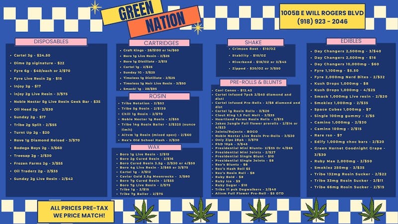 Green Nation - Claremore 😎3g Cartel $24.50😎
