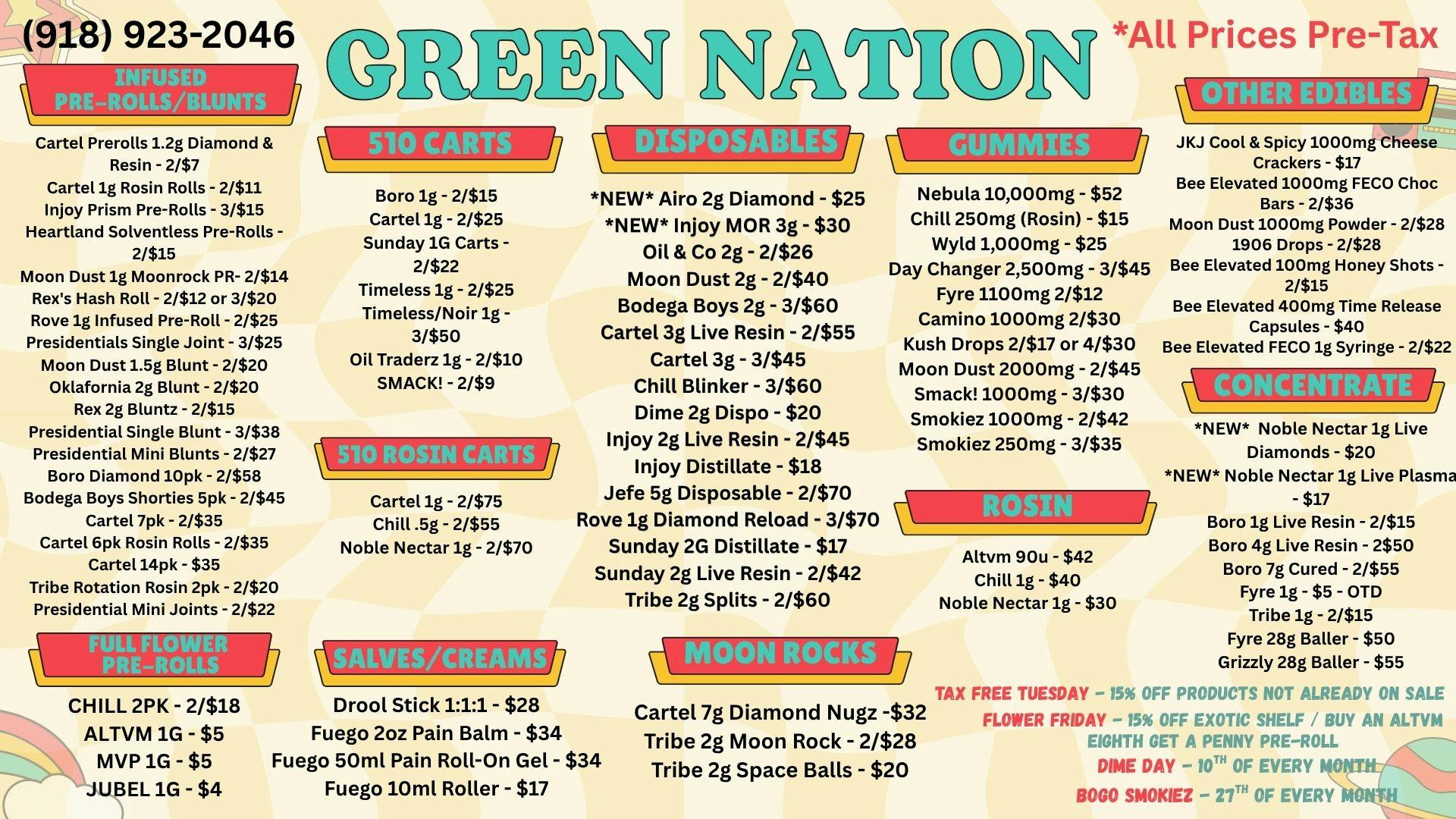 Green Nation - Claremore 💨NEW INJOY 3g & AIRO DISPOSABLES💨