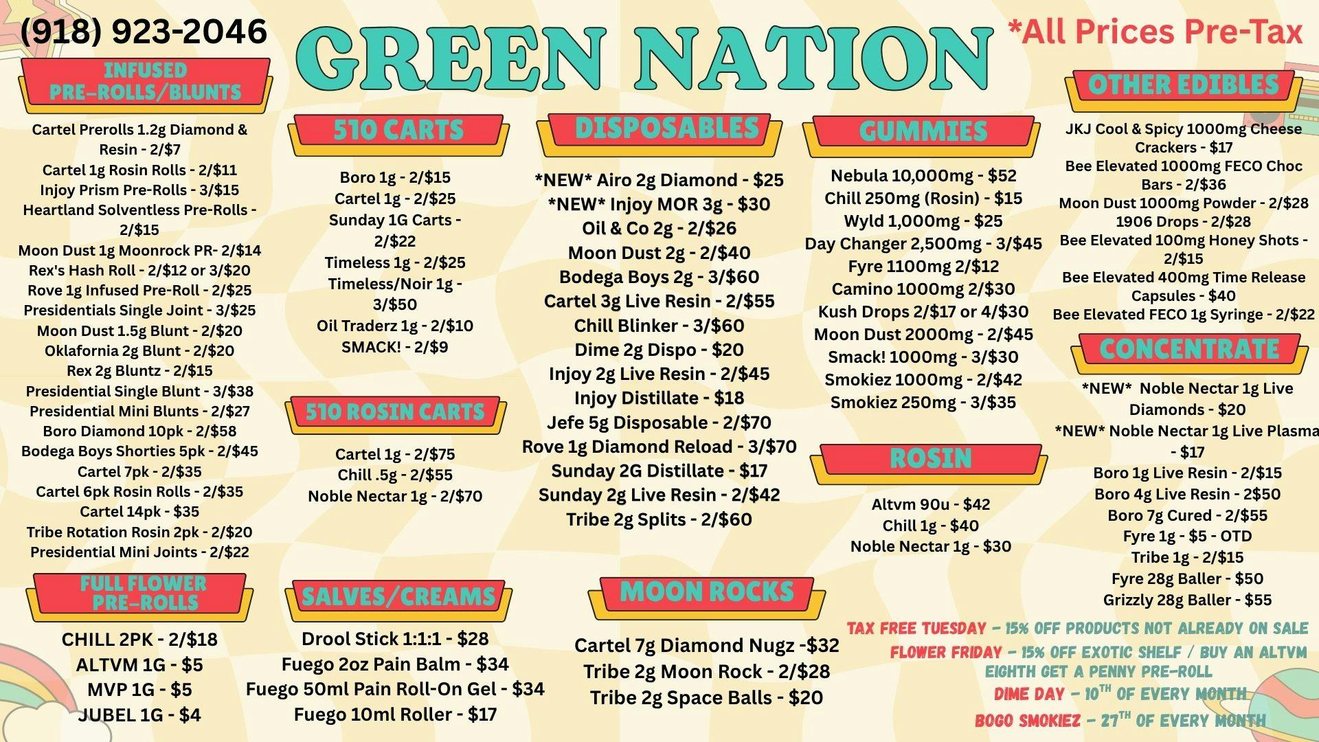 Green Nation - Claremore 💨NEW INJOY 3g & AIRO DISPOSABLES💨
