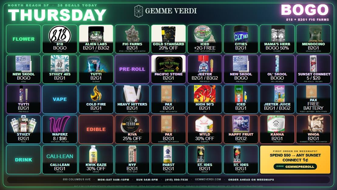 Gemme Verdi Thursday: BOGO 818 + B2G1 Fig Farms & PAX