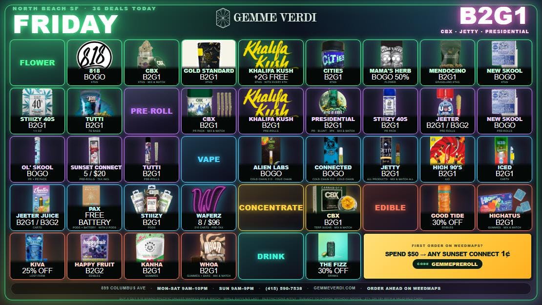 Gemme Verdi Friday: B2G1 CBX & Jetty + BOGO 818, Alien Labs