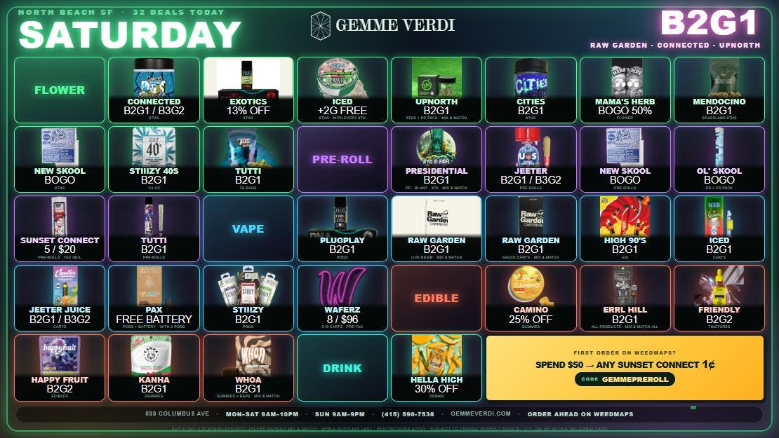 Gemme Verdi Saturday: B2G1 Connected, Raw Garden & UpNorth