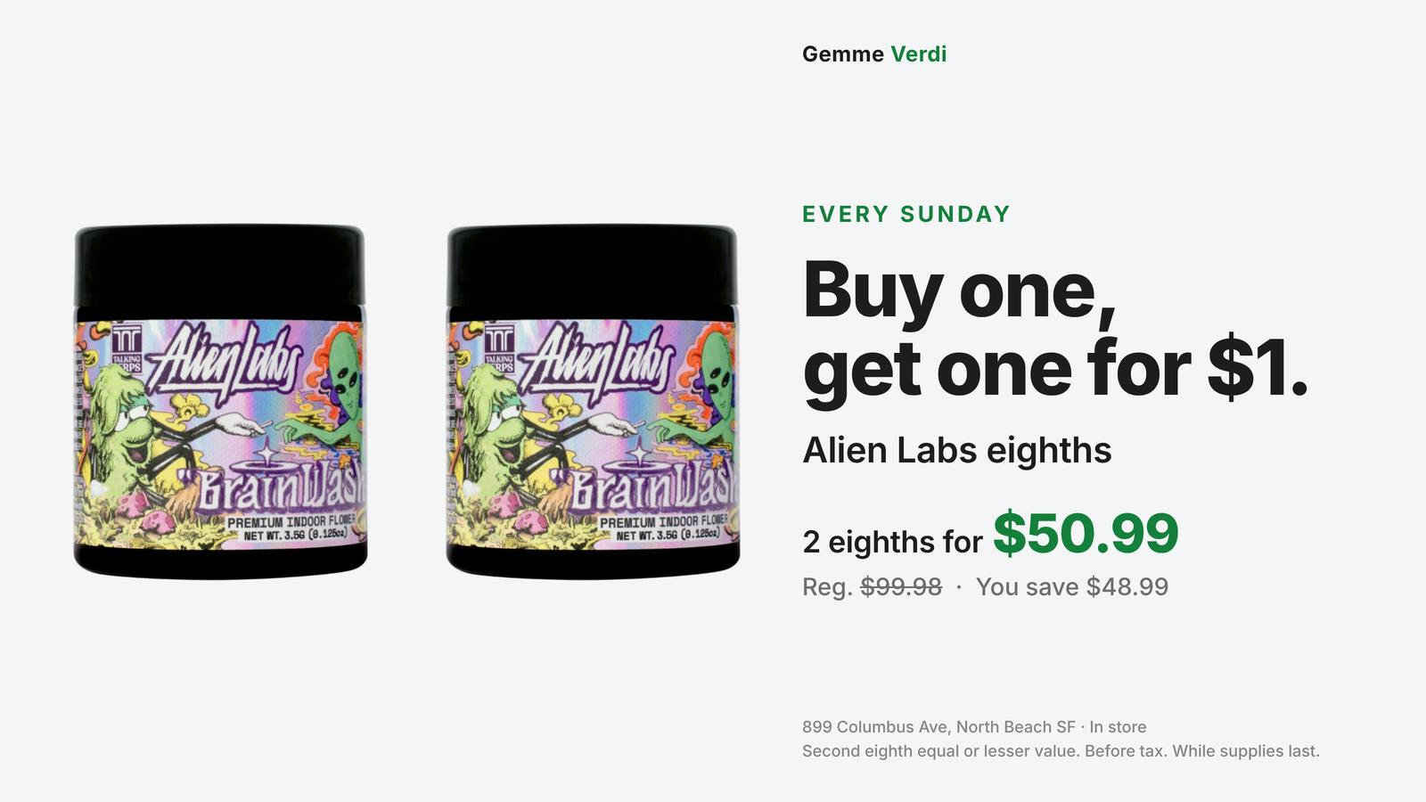 Gemme Verdi Sunday: Alien Labs BOGO for $1 + 20% Off Half Oz