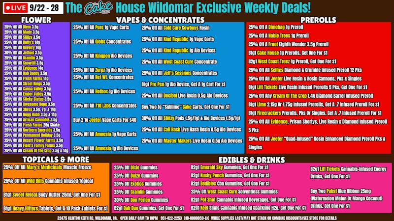 The Cake House - Wildomar TCH Wildomar Weekly Deals: 9/22 - 28!