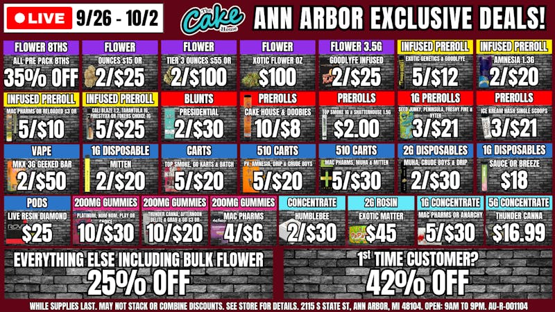 The Cake House - Ann Arbor TCH Ann Arbor: NEW Weekly Deals!: 9/26 - 10/2!