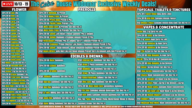 The Cake House - Wildomar 10/13 - 10/19 More Wildo Deals!