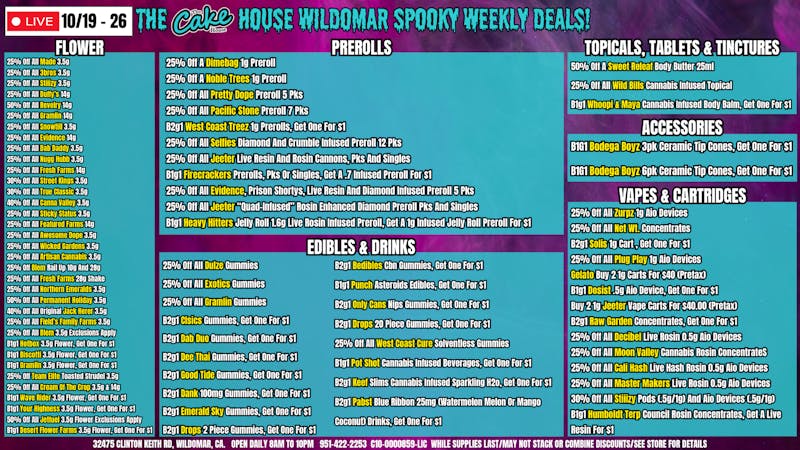 The Cake House - Wildomar TCH Wildomar Weekly Deals: 10/20 - 26!