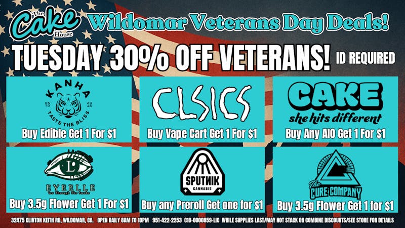 The Cake House - Wildomar TCH Wildomar Veterans Day Deals!