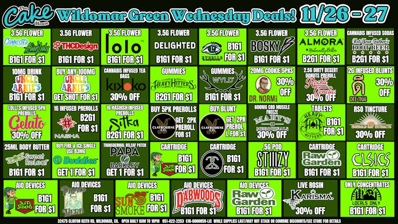 The Cake House - Wildomar TCH Wildomar Green Wednesday Deals!