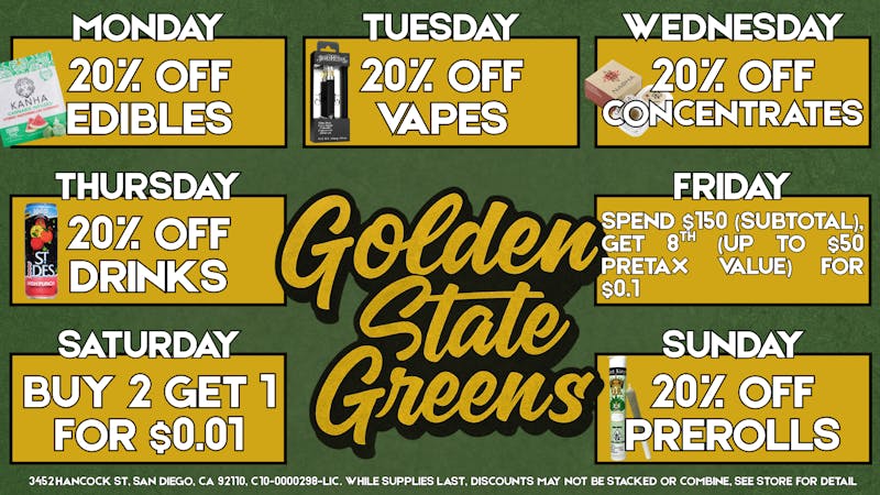 Golden State Greens Point Loma GSG Daily Deals!