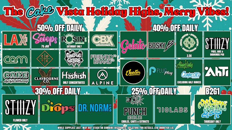 The Cake House - Vista December Deals: % Off Selected Brands!